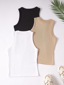 Franclia Women's Casual Solid Color Round Neck Tank Tops - Multicolor - View 2