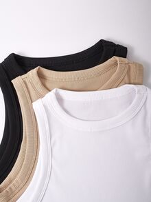 Franclia Women's Casual Solid Color Round Neck Tank Tops - Multicolor - View 4