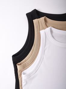 Franclia Women's Casual Solid Color Round Neck Tank Tops - Multicolor - View 5