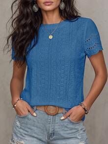 LUMIGAL Kaos Wanita Lengan Pendek Leher Bulat Kasual Serbaguna untuk Pemakaian Sehari-hari - Royal Blue - View 4