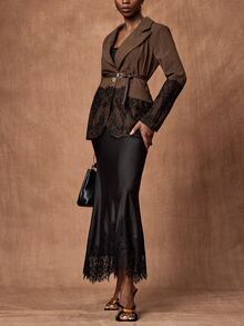 Zivah Women's Elegant Lace Patchwork Button Blazer, Versatile For Commuting And Travel - Brown - View 5