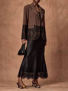 Zivah Women's Elegant Lace Patchwork Button Blazer, Versatile For Commuting And Travel - Brown - View 6