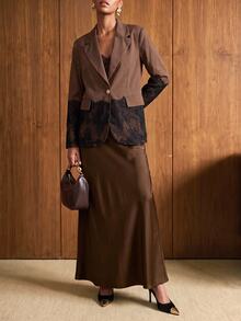 Zivah Women's Elegant Lace Patchwork Button Blazer, Versatile For Commuting And Travel - Brown - View 10