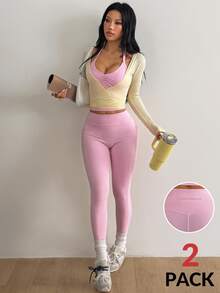 Coolane Bộ đồ tập thể thao nữ mùa hè màu hồng nhạt mềm mại gồm áo bra thể thao nhún bèo và quần legging cạp cao, dáng ôm slim fit, phong cách kín đáo, phù hợp tập gym và yoga - Màu Hồng baby - Xem 1