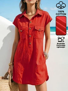 LUMIGAL Women's Loose Orange Red Vacation Dress For Summer Vacation Casual - Red - View 5