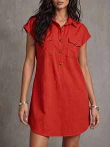 LUMIGAL Women's Loose Orange Red Vacation Dress For Summer Vacation Casual - Red - View 3