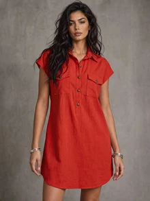 LUMIGAL Women's Loose Orange Red Vacation Dress For Summer Vacation Casual - Red - View 1