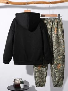 SHEIN 2件組兒童青少年男孩休閒運動數字23圖案連帽衛衣與運動長褲Y2K套裝，適合秋冬校園、家庭聚會，秋季穿搭、冬季穿搭，男孩童裝套裝 - 彩色 - 查看 5