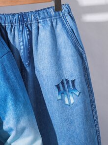 SHEIN 兒童青少年男孩休閒運動風仿丹寧效果連帽衛衣與運動長褲套裝，適合秋冬、學校、家庭聚會、度假、派對，秋季穿搭、冬季穿搭，男孩套裝兒童套裝 - 彩色 - 查看 5