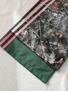 SHEIN Sparklyn 青少年女孩長褲，迷彩深綠色2件套，休閒寬鬆版型，彈性腰頭，秋季，工裝，街頭風，冬季校園粉色迷彩 - 彩色 - 查看 6