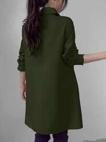 LUMIGAL Women's Casual Solid Color Mid-Length Shirt, Spring Autumn,Long Sleeve Tops Fall Cloth For Women - Army Green - View 2