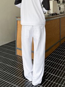 STEELVANCE 男士宽松直筒休闲牛仔裤，带口袋，纯色长款水洗白色直筒工装牛仔裤，轻便牛仔裤，适合丈夫、男朋友的礼物，男士白色裤子，男士宽松直筒休闲裤，男士宽松牛仔裤，外出休闲，城市工作通勤 - 白色 - 查看 4