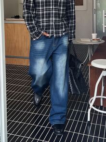 STEELVANCE Celana Jeans Longgar Kasual Pria dengan Potongan Baggy - Biru - View 4