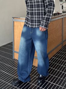 STEELVANCE Celana Jeans Longgar Kasual Pria dengan Potongan Baggy - Biru - View 3