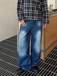 STEELVANCE Celana Jeans Longgar Kasual Pria dengan Potongan Baggy - Biru - View 6