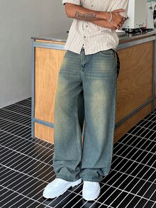 STEELVANCE 男式休闲破洞阔腿宽松牛仔裤 - 藍色 - 查看 2