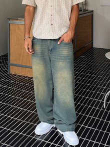 STEELVANCE 男式休闲破洞阔腿宽松牛仔裤 - 藍色 - 查看 3