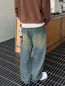 STEELVANCE 男式休闲破洞阔腿宽松牛仔裤 - 藍色 - 查看 4