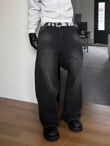 STEELVANCE 男式做旧纯色牛仔裤 - 黑色 - 查看 6