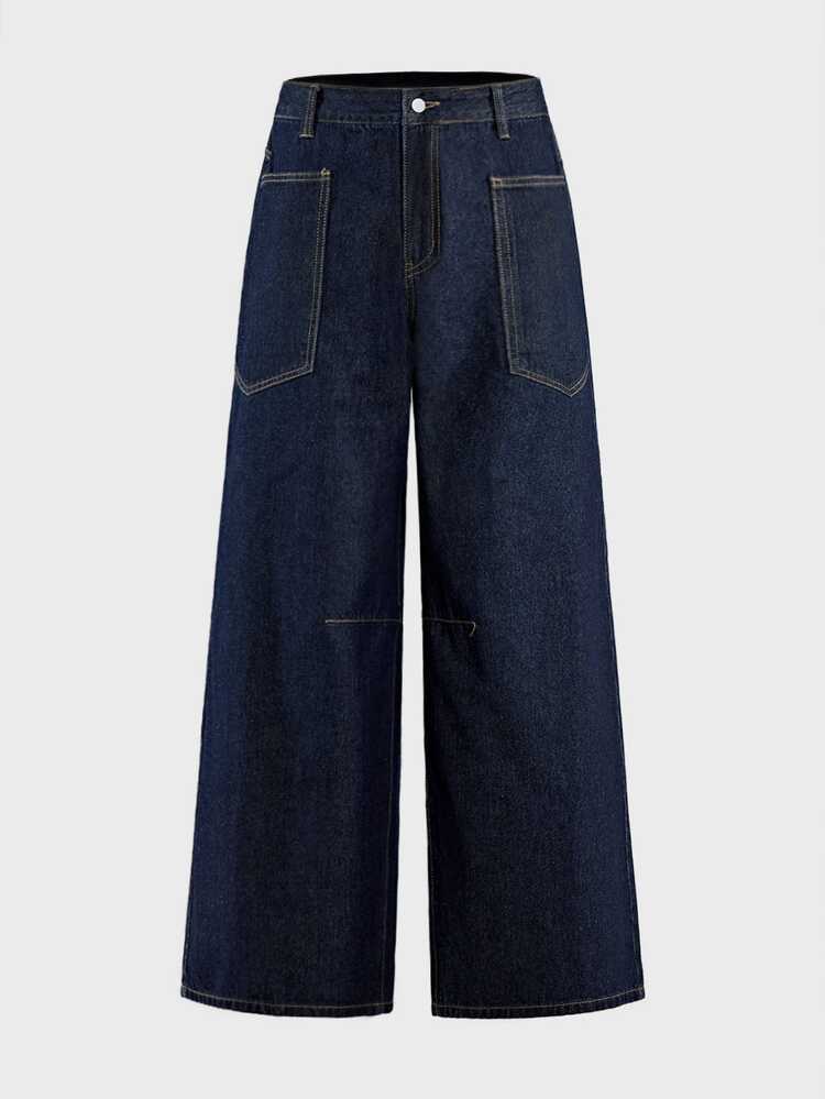 SIGLOCORE Men's Casual Versatile Washed Pocket Button Denim Jeans - Blue - View 3