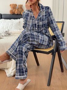 Napfluff Autumn/Winter Classic Plaid Cotton Blend Comfortable Women's Pajamas, Couple Pajama Set Unisex - Multicolor - View 4