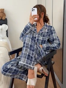 Napfluff Autumn/Winter Classic Plaid Cotton Blend Comfortable Women's Pajamas, Couple Pajama Set Unisex - Multicolor - View 7
