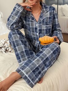 Napfluff Autumn/Winter Classic Plaid Cotton Blend Comfortable Women's Pajamas, Couple Pajama Set Unisex - Multicolor - View 6