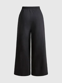 ROMWE Avant Plus Size Vintage Washed New Chinese Style Dark Dragon Pattern Wide Leg Sweatpants - Black - View 3