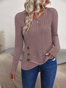 LUMIGAL Women's Asymmetric Hem Ribbed Cropped Top Fall Cloth For Women - Pink - View 7