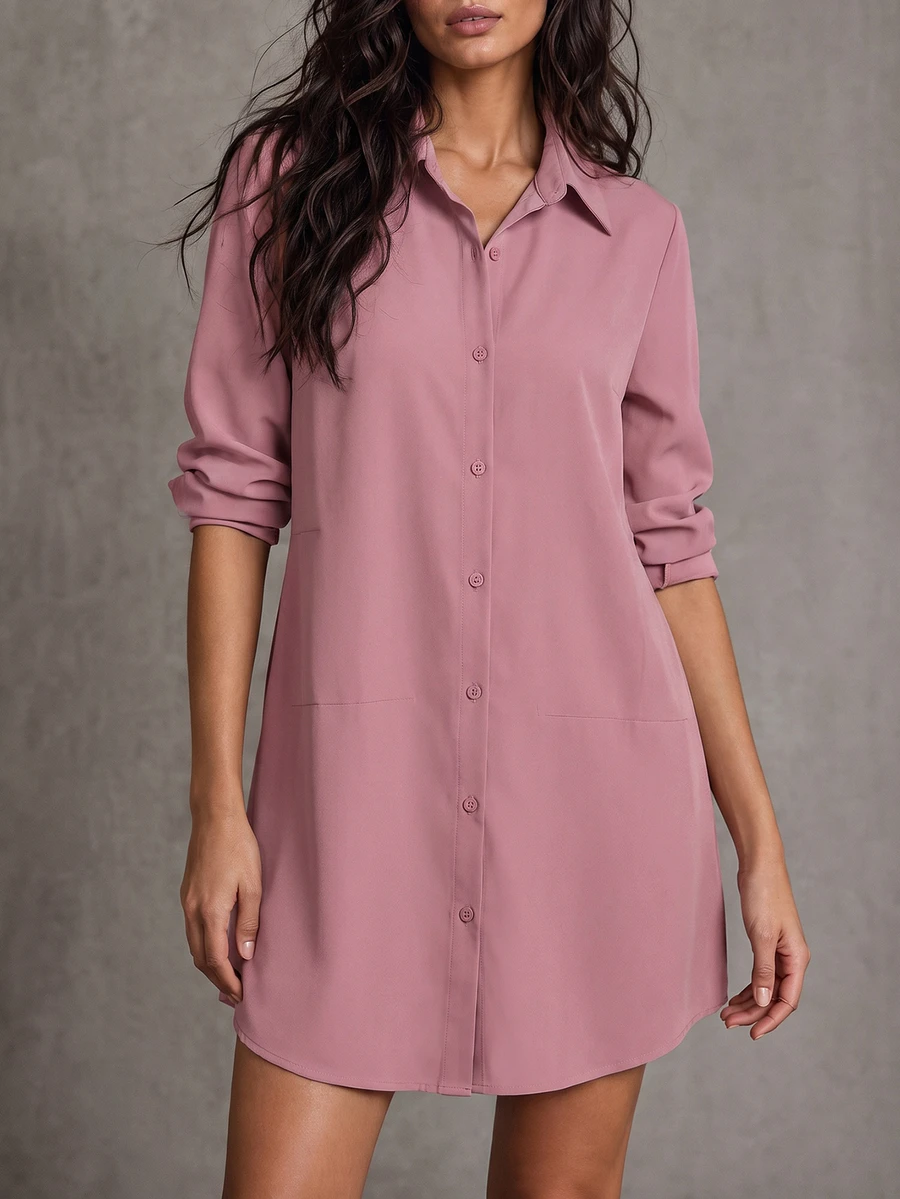 LUMIGAL Women's Spring/Summer Casual Loose Solid Color Long Sleeve Shirt,Long Sleeve Tops Fall Cloth For Women - Dusty Pink - View 1