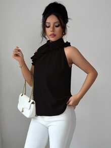 LUMIGAL Ruched Sleeveless Blouse, Intellectual And Elegant - Black - View 8
