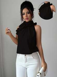 LUMIGAL Ruched Sleeveless Blouse, Intellectual And Elegant - Black - View 9