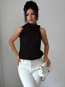 LUMIGAL Ruched Sleeveless Blouse, Intellectual And Elegant - Black - View 7