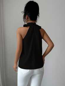 LUMIGAL Ruched Sleeveless Blouse, Intellectual And Elegant - Black - View 2