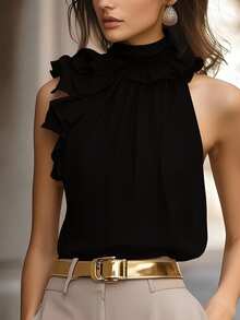 LUMIGAL Ruched Sleeveless Blouse, Intellectual And Elegant - Black - View 3