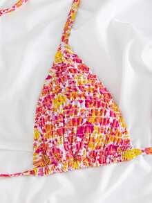 Swim Mod Set Pakaian Renang Wanita Musim Panas untuk Pantai, Bikini Seksi Model Halter Tie dengan Motif Cetak Seluruh Permukaan dan Celana Dalam Segitiga - MultiWarna - View 4