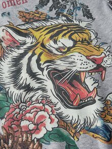 ROMWE Avant Plus Size New Chinese Style Tiger & Element Print Loose Streetwear Sweatpants - Grey - View 2