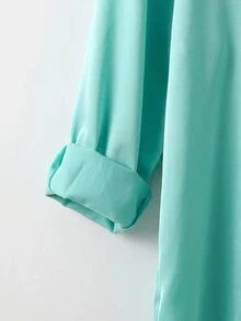SHEIN CURVE+ 大尺碼素色極簡休閒長袖襯衫 - 薄荷綠 - 查看 4