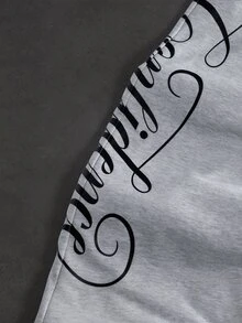 SLATEMANN Men's Drawstring Waist Letter Print Casual Everyday Wide Leg Sweatpants - Grey - View 6
