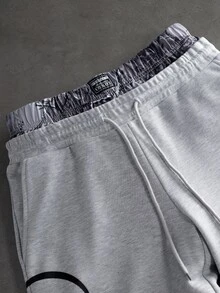 SLATEMANN Men's Drawstring Waist Letter Print Casual Everyday Wide Leg Sweatpants - Grey - View 5