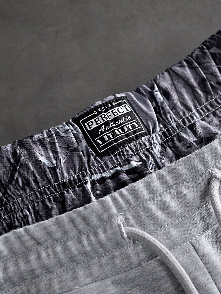 SLATEMANN Pantalones de chándal de pierna ancha con cordón en la cintura y estampado de letras, casuales para uso diario, para hombre - Gris - Añade 7