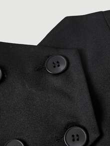 SHEIN MOD Celana Jas Hitam dengan Ikat Pinggang Ganda dan Potongan Lebar - Hitam - View 4