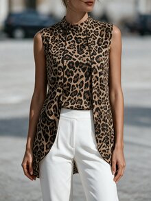 SHEIN Printed Sleeveless Asymmetric Hem Shirt - Multicolor - View 2