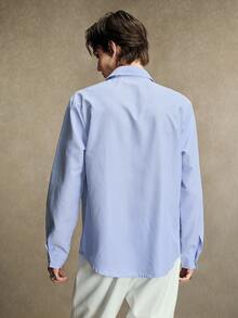 ROMWE MEN Men's Fashion Button Striped Long Sleeve Shirt Business - Blue and White - View 3