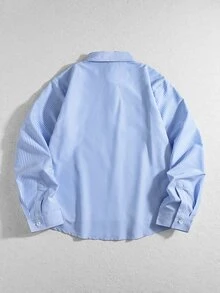 ROMWE MEN Men's Fashion Button Striped Long Sleeve Shirt Business - Blue and White - View 9
