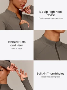 GLOWMODE FeatherFit™ No Slowing Down High-Neck Zip-Up Jacket With Ribbed Trim & Slim Waist-Length Fit Yoga Studio Daily Wear - Olive Brown - View 3