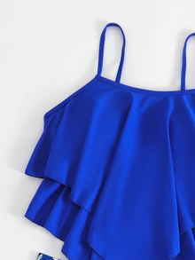 Swim Lushoire Summer Beach Tropical Print Hanky Hem Tankini - Royal Blue - View 4