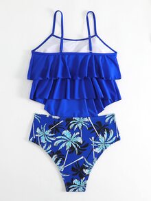 Swim Lushoire Summer Beach Tropical Print Hanky Hem Tankini - Royal Blue - View 3