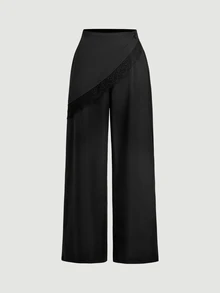 SHEIN MOD Black Lace Patchwork Slightly Wide Leg Trousers - Black - View 4