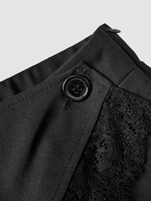 SHEIN MOD Black Lace Patchwork Slightly Wide Leg Trousers - Black - View 6